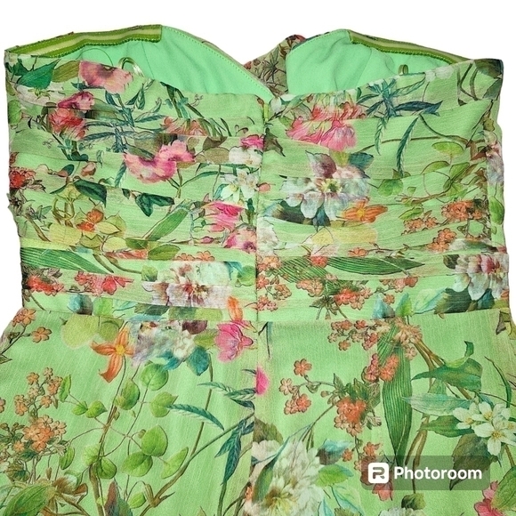 Jay Godfrey Lydia Chiffon Ruched Floral Strapless Romper Playsuit in 6 - Picture 7 of 9